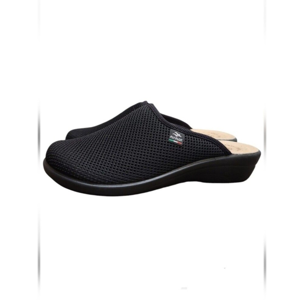 Fly Flot Black Clog Slip-on Mesh with Leather Insoles Made in Italian Mules